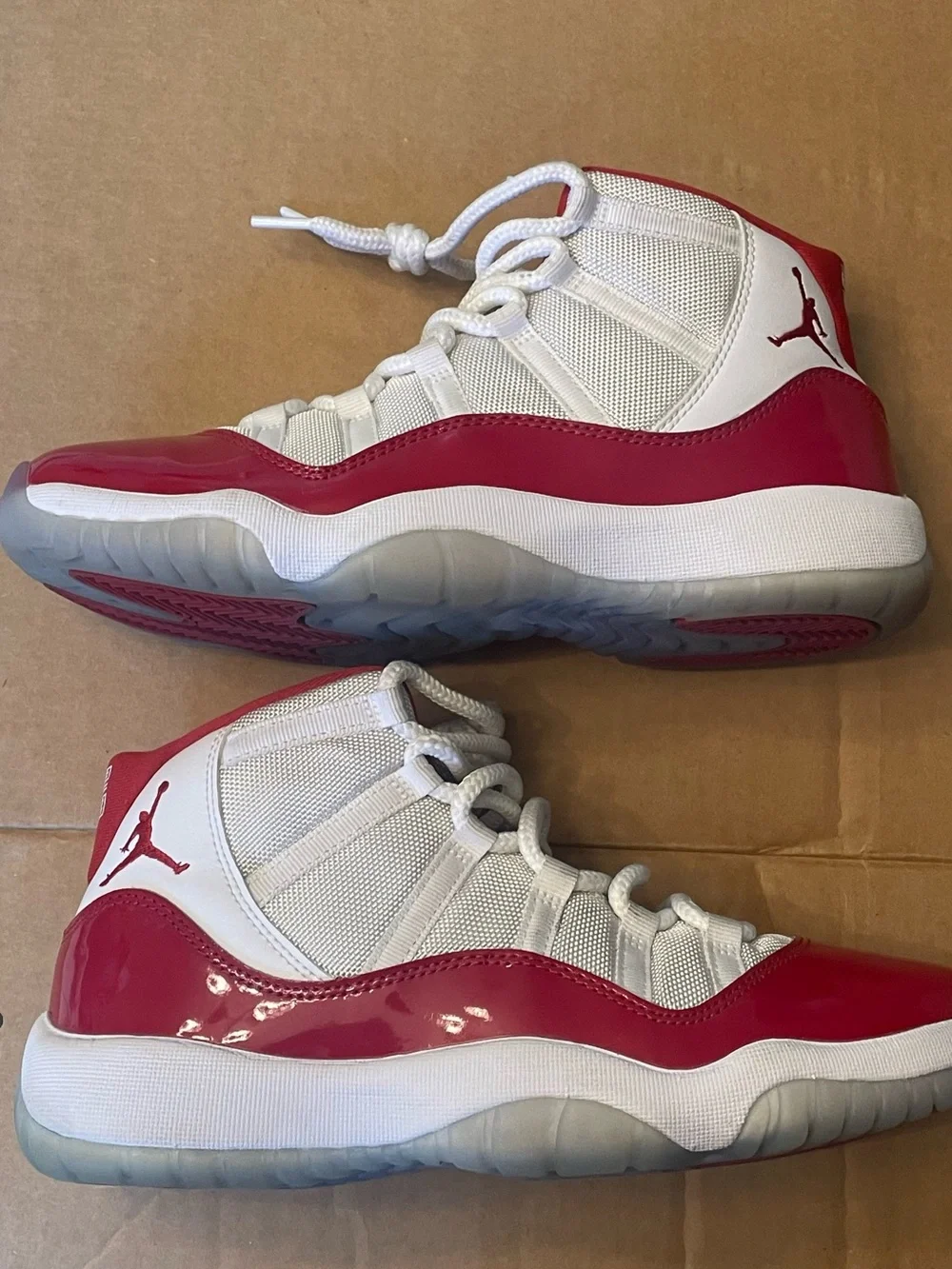 Jordan Kids White & Red Low-Top Sneakers with Glossy Patent Toe